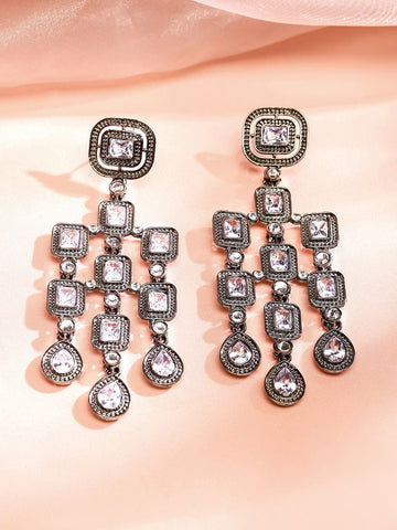 Rubans Rhodium Plated Antique Blackish Tone Zirconia Studded Premium Chandelier Earrings Chandelier Earrings
