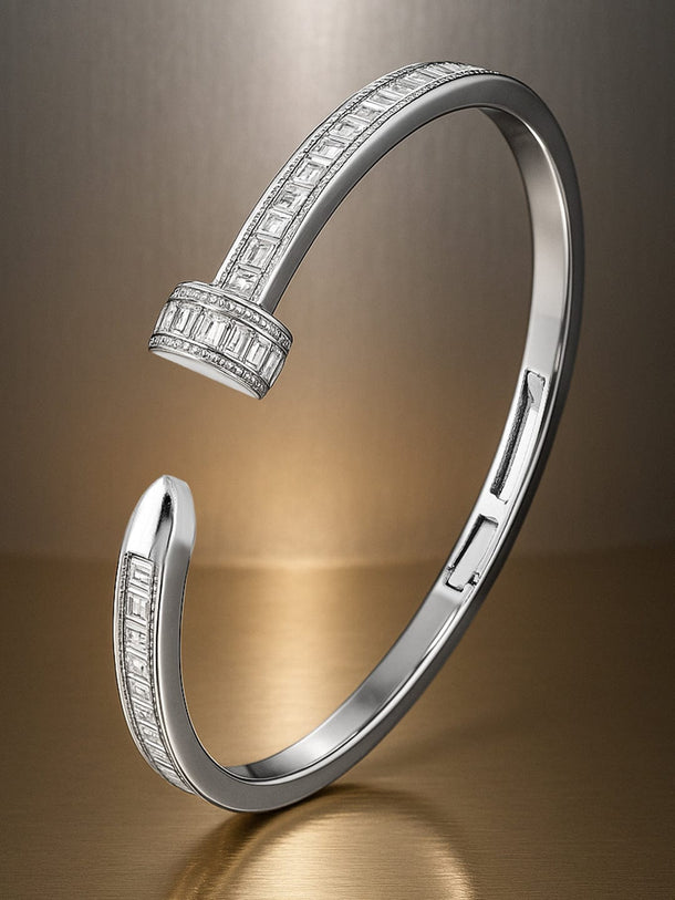 Rubans Rhodium-Plated Baguette Cubic Zirconia Openable Demi Fine Cuff Bracelet Bangles & Bracelet