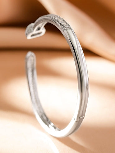 Rubans Rhodium-Plated Baguette Cubic Zirconia Openable Demi Fine Cuff Bracelet Wristwear