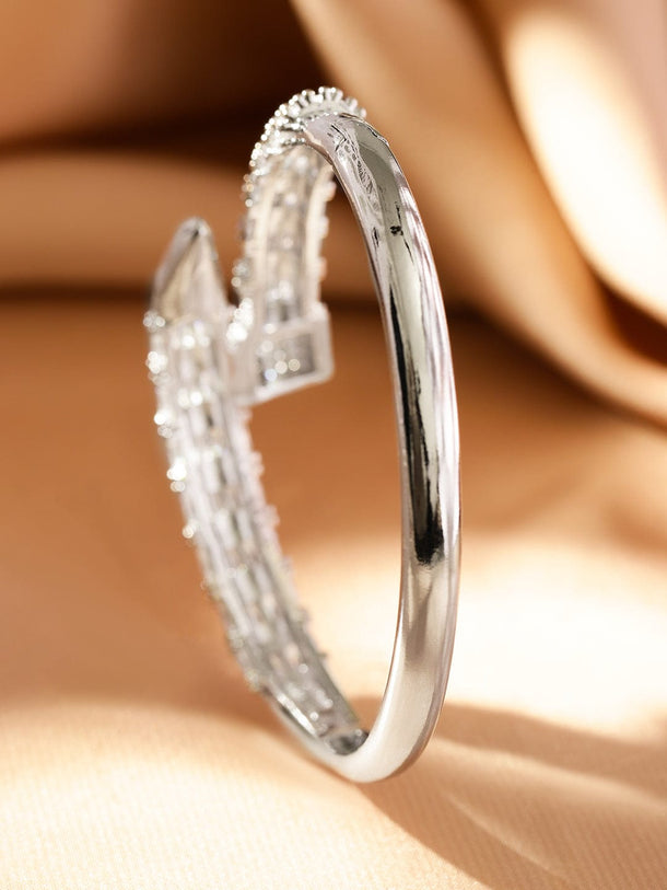 Rubans Rhodium-Plated Baguette-Cut Cubic Zirconia Openable Serphant Bracelet Wristwear