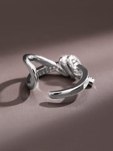 Rubans Rhodium-Plated Baguette & PavÃƒÂ© Cubic Zirconia Studded Knot Design Openable Ring Rings