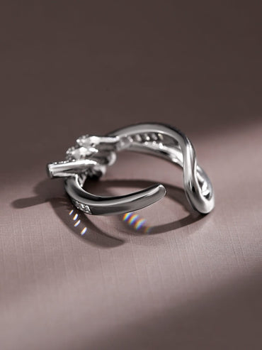 Rubans Rhodium-Plated Baguette & PavÃƒÂ© Cubic Zirconia Studded Knot Design Openable Ring Rings