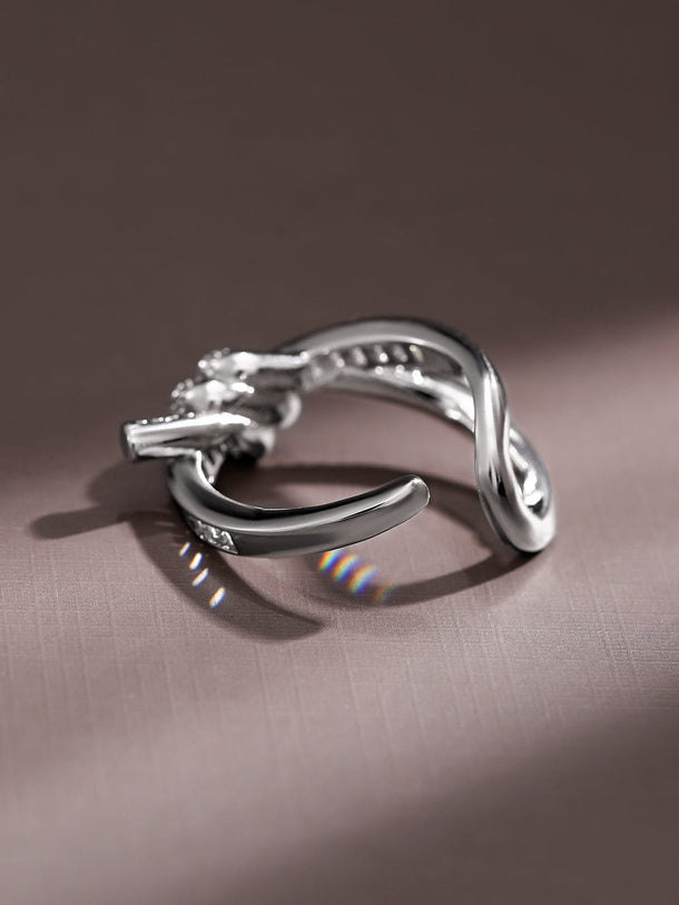 Rubans Rhodium-Plated Baguette & PavÃƒÂ© Cubic Zirconia Studded Knot Design Openable Ring Rings