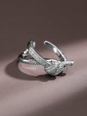 Rubans Rhodium-Plated Baguette & PavÃƒÂ© Cubic Zirconia Studded Knot Design Openable Ring Rings