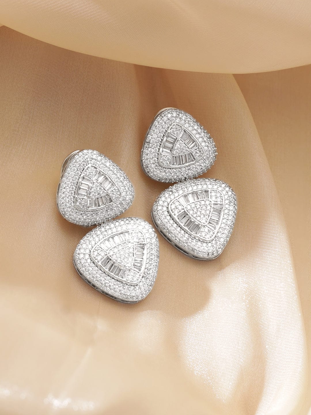 PATARO Rose Gold Baguette Earrings Rose Gold Baguette Diamond Round Studs  Earring For Women Spiral Baguette