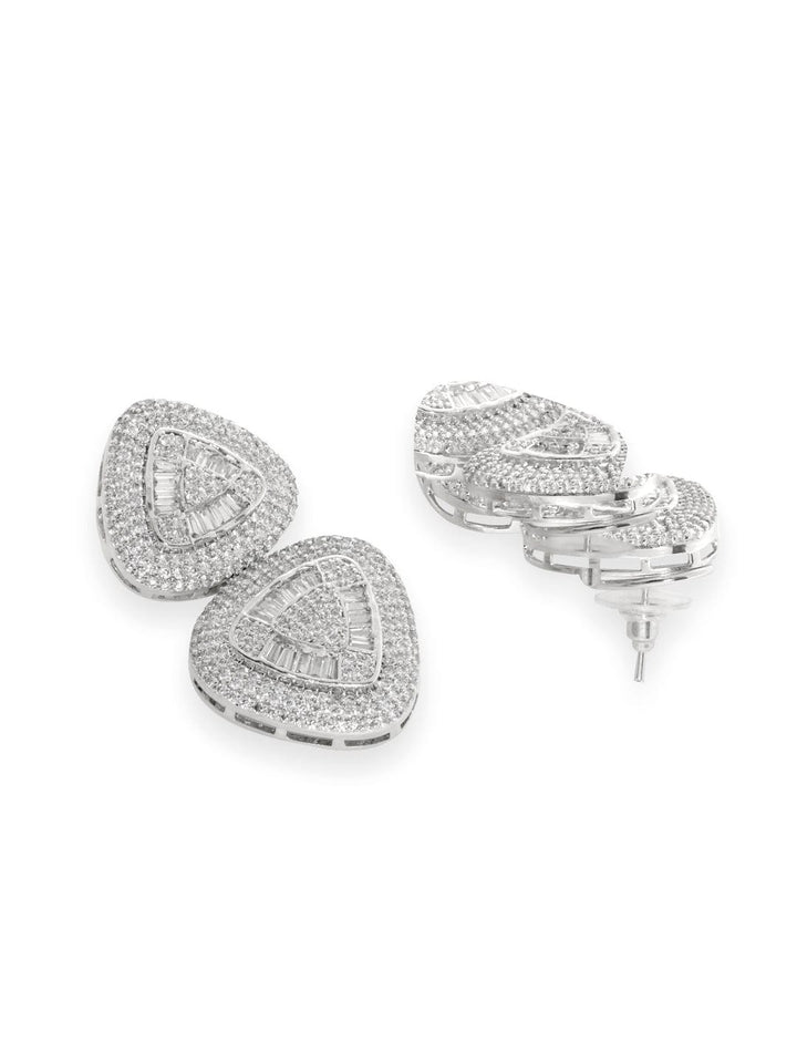Rubans Rhodium Plated Baugget Studded Baguette Earrings Earrings