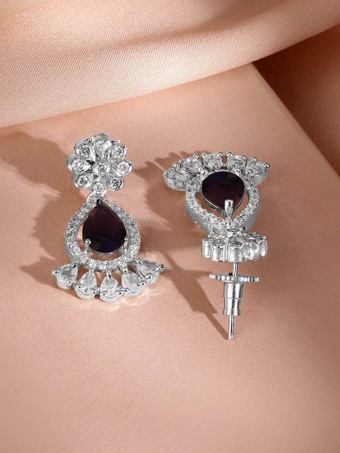 Rubans Rhodium-Plated Black Onyx AD & Cubic Zirconia Studded Necklace Set Jewellery Set