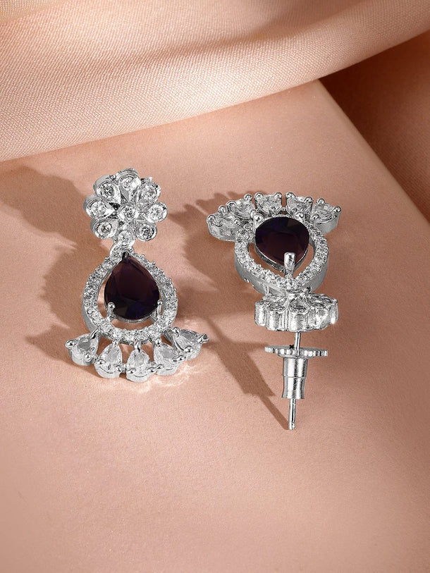 Rubans Rhodium-Plated Black Onyx AD & Cubic Zirconia Studded Necklace Set Jewellery Set