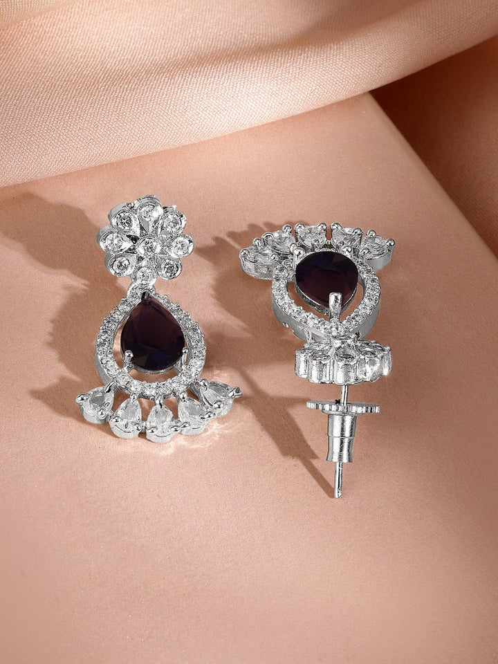 Rubans Rhodium-Plated Black Onyx AD & Cubic Zirconia Studded Necklace Set Jewellery Set