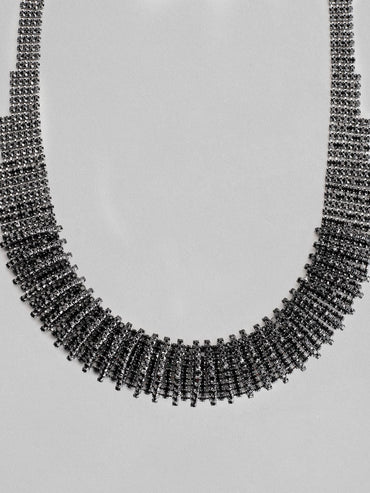 Rubans Rhodium Plated Black Oxidized Rhinestone Studded Statement Choker Necklace Necklace & Chains