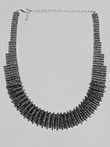 Rubans Rhodium Plated Black Oxidized Rhinestone Studded Statement Choker Necklace Necklace & Chains