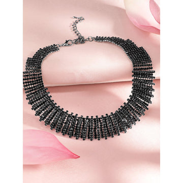 Rubans Rhodium Plated Black Oxidized Rhinestone Studded Statement Choker Necklace Necklaces, Necklace Sets, Chains & Mangalsutra