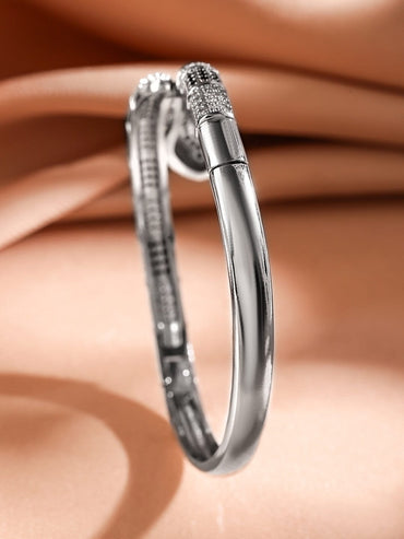Rubans Rhodium-Plated Black & White Cubic Zirconia Snake Design Openable Demi-Fine Bracelet Wristwear