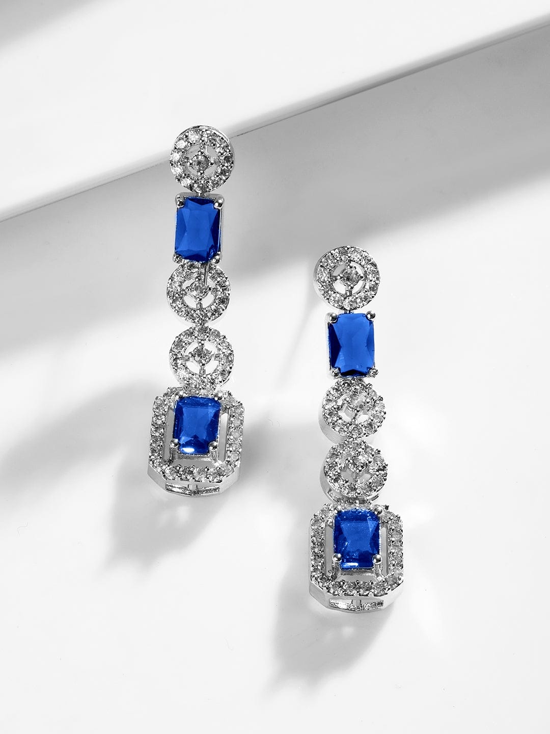 Rubans Rhodium-Plated Blue AD & Cubic Zirconia Studded Statement Jewelry Set Jewellery Set