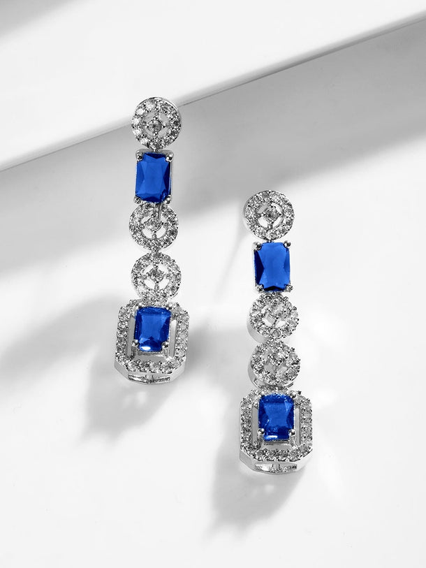 Rubans Rhodium-Plated Blue AD & Cubic Zirconia Studded Statement Jewelry Set Jewellery Set