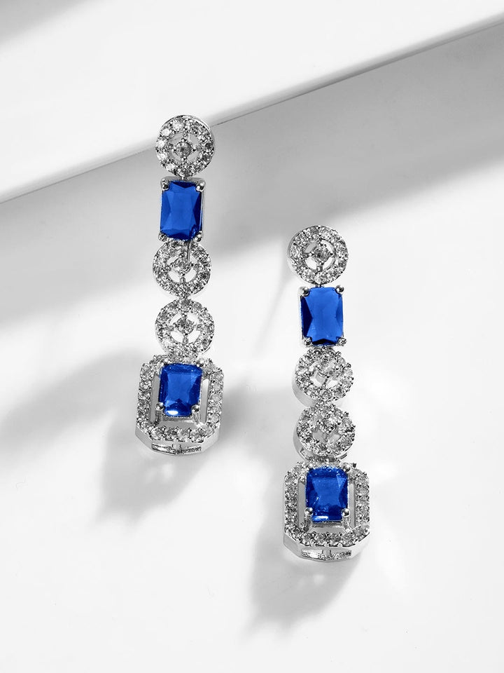 Rubans Rhodium-Plated Blue AD & Cubic Zirconia Studded Statement Jewelry Set Jewellery Set
