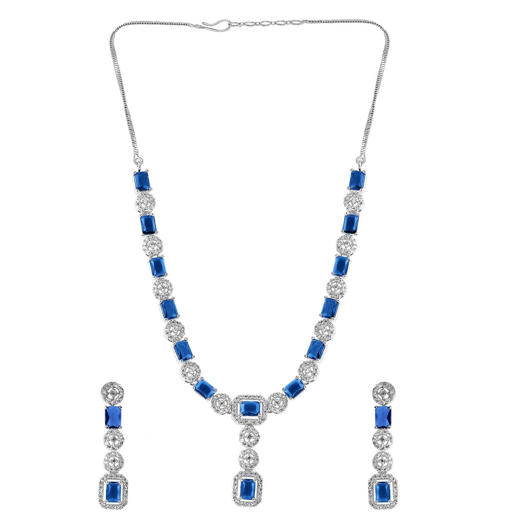 Rubans Rhodium-Plated Blue AD & Cubic Zirconia Studded Statement Jewelry Set Necklace Set