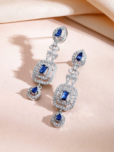 Rubans Rhodium-Plated Blue AD Stone & Cubic Zirconia Studded Elegant Necklace Set Jewellery Set