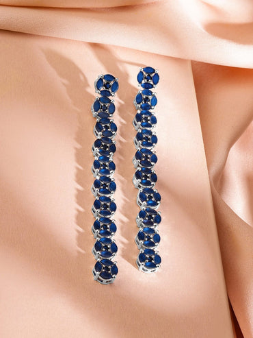 Rubans Rhodium-Plated Blue Cubic Zirconia Studded Drop Earrings Earrings