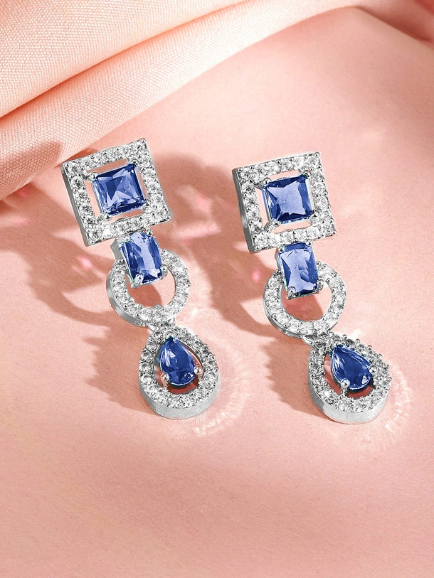 Rubans Rhodium-Plated Blue Sapphire AD & Cubic Zirconia Studded Necklace Set Jewellery Set
