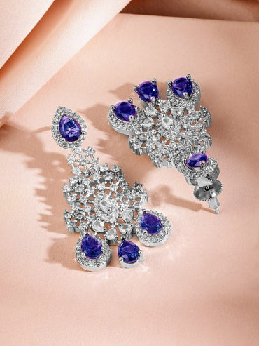 Rubans Rhodium-Plated Blue Sapphire & Amethyst Purple CubicZirconia Statement Necklace Set Jewellery Set