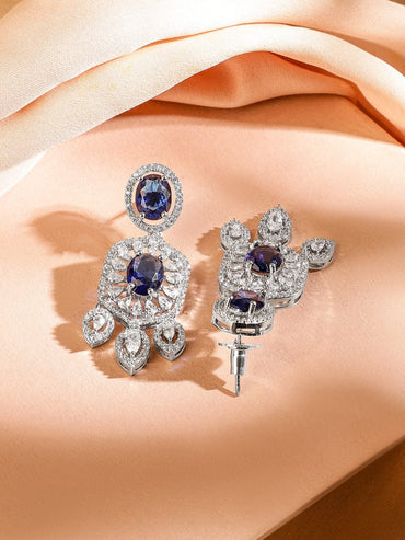 Rubans Rhodium-Plated Blue Sapphire & Cubic Zirconia Studded Choker Jewellery Set for Women Jewellery Set