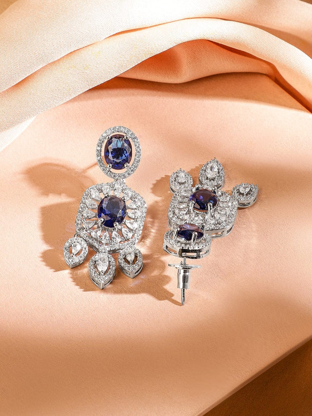 Rubans Rhodium-Plated Blue Sapphire & Cubic Zirconia Studded Choker Jewellery Set for Women Jewellery Set