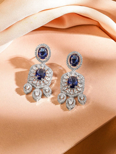 Rubans Rhodium-Plated Blue Sapphire & Cubic Zirconia Studded Choker Jewellery Set for Women Jewellery Set