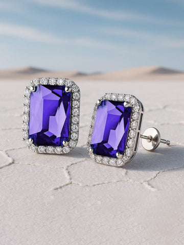 Rubans Rhodium-Plated Blue Sapphire & Cubic Zirconia Studded Statement Studs Earrings Earrings