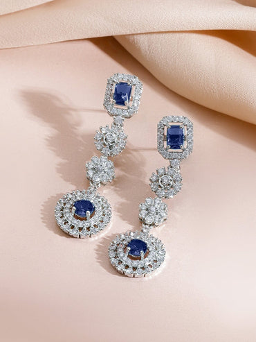 Rubans Rhodium-Plated Blue Sapphire Stone & Cubic Zirconia Studded Statement Necklace Set Jewellery Set