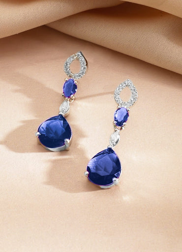 Rubans Rhodium-Plated Blue Sapphire Stone with Cubic Zirconia Classic Designer Necklace Set Jewellery Set