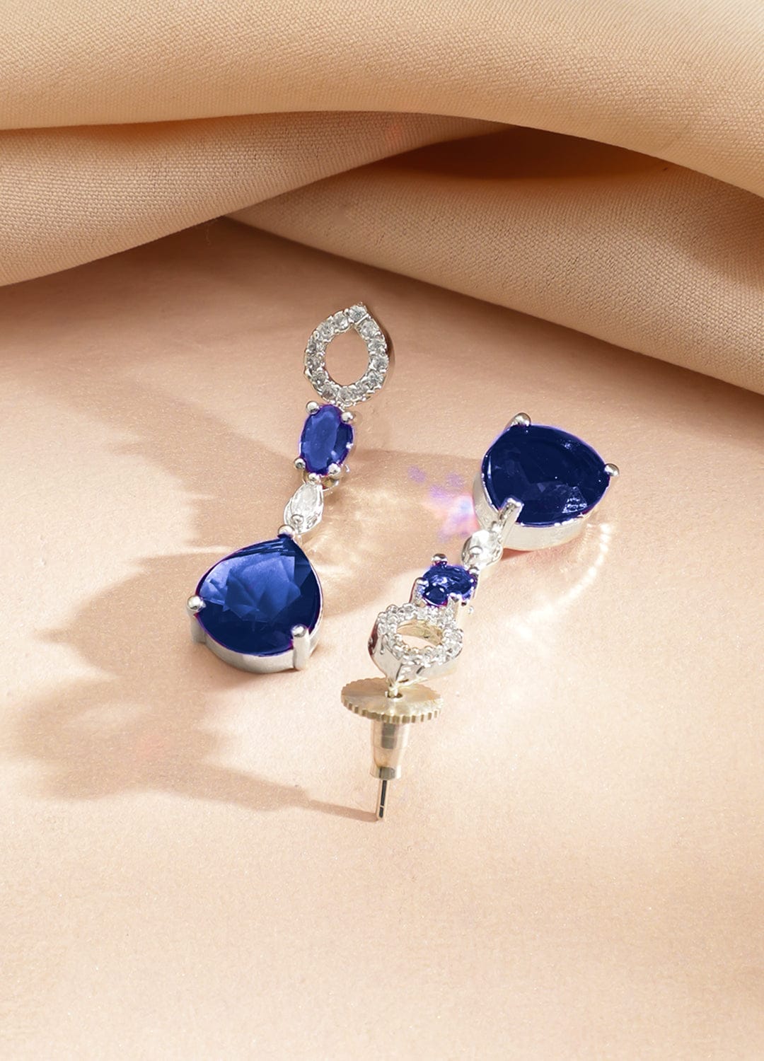 Rubans Rhodium-Plated Blue Sapphire Stone with Cubic Zirconia Classic Designer Necklace Set Jewellery Set