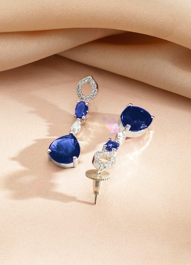 Rubans Rhodium-Plated Blue Sapphire Stone with Cubic Zirconia Classic Designer Necklace Set Jewellery Set