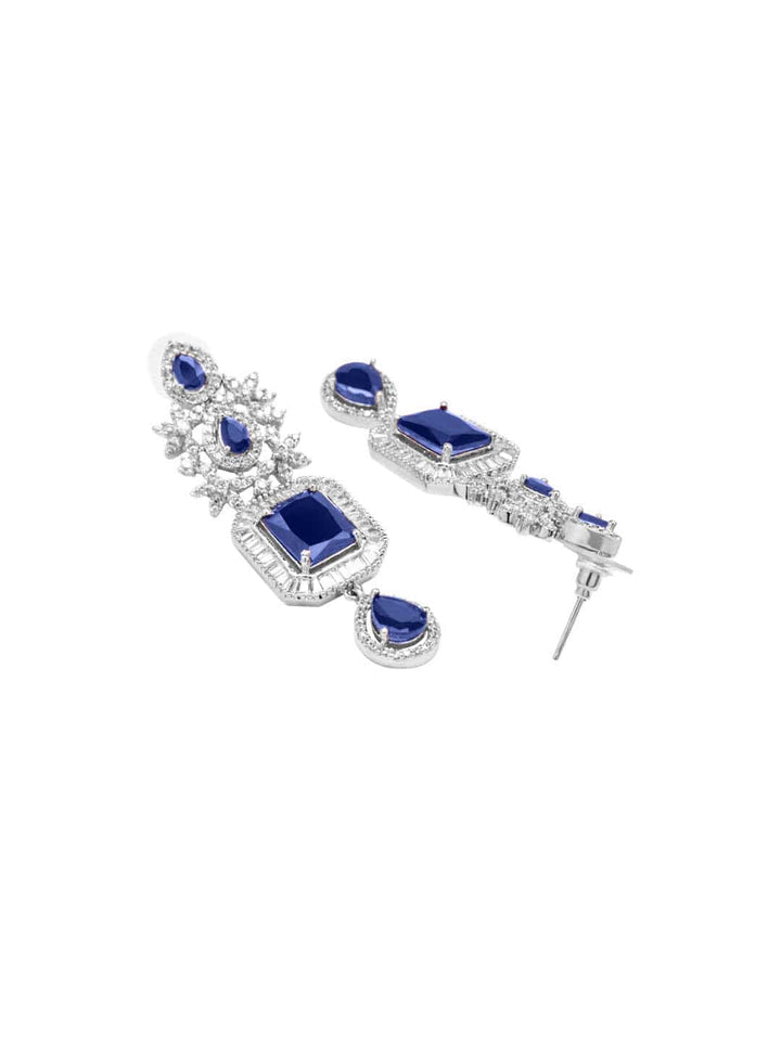 Rubans Rhodium-Plated Blue Sapphire & White Cubic Zirconia Handcrafted Premium Jewellery Set Jewellery Set