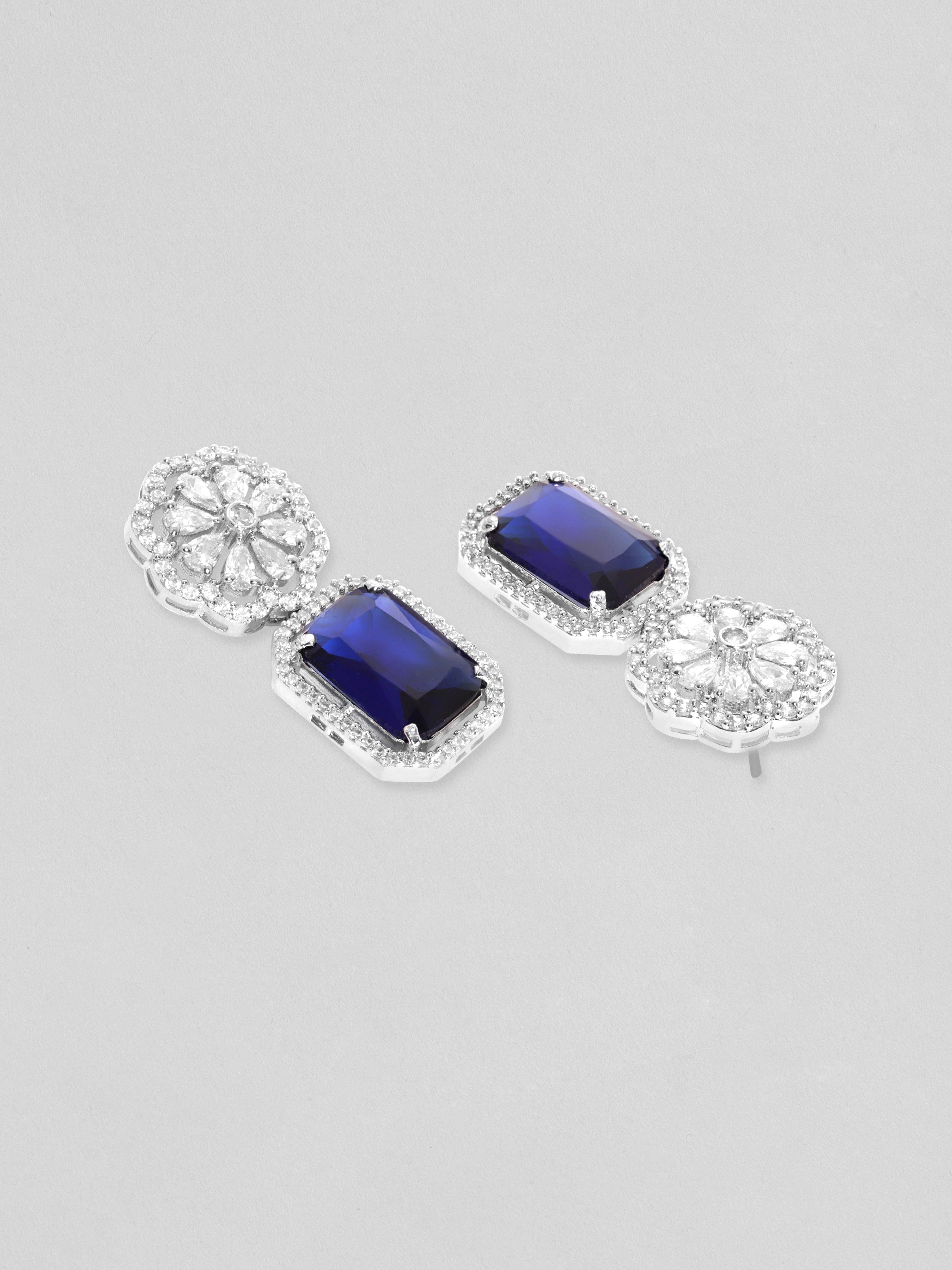 Artistic Vivacious Blue Sapphire Encrusted Gold Stud Earrings