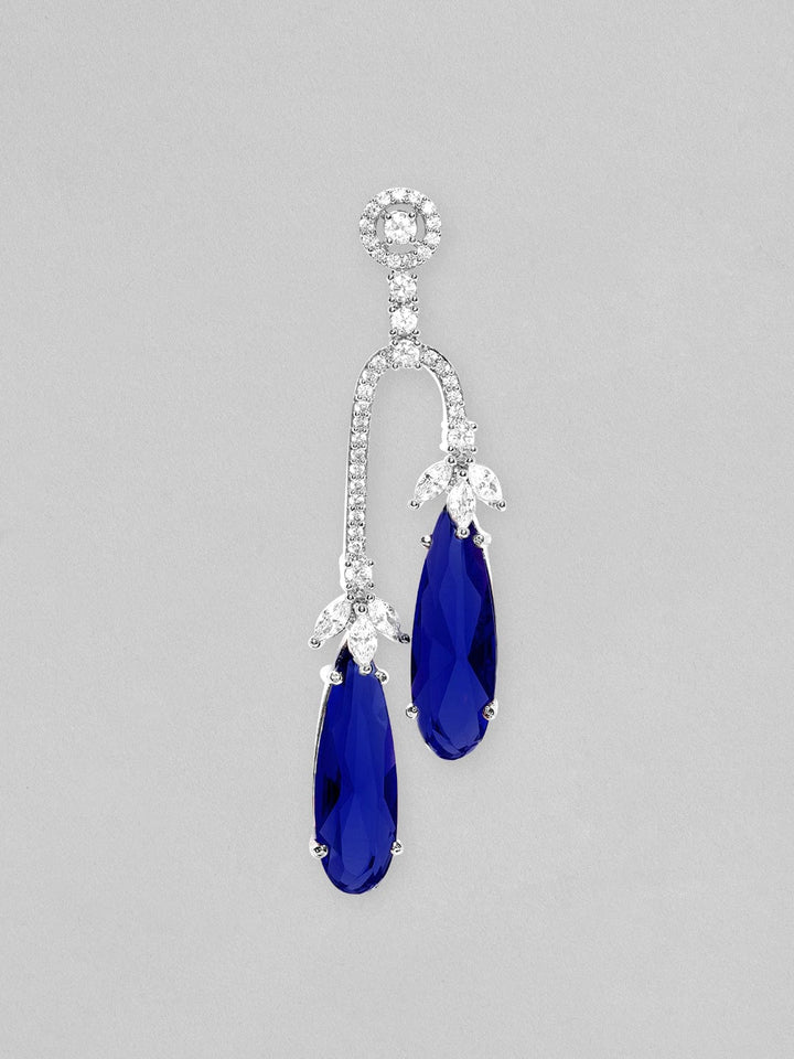 Rubans Rhodium Plated Blue Sapphire Zirconia Teardrop Dangle Earrings Earrings