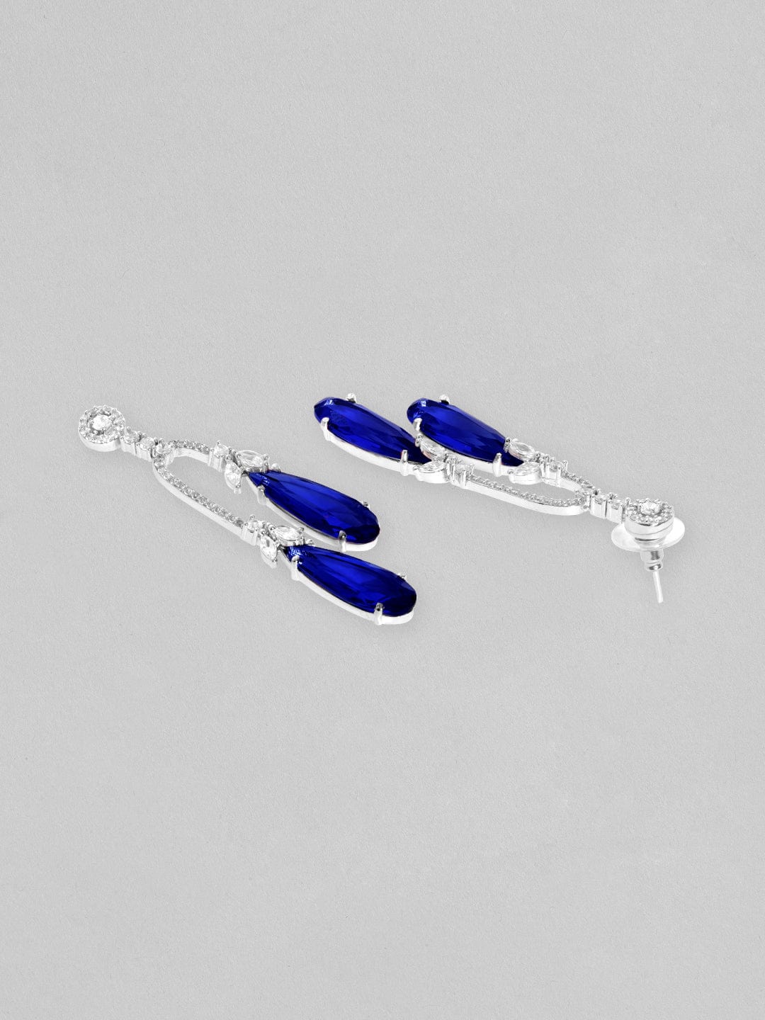 Rubans Rhodium Plated Blue Sapphire Zirconia Teardrop Dangle Earrings Earrings