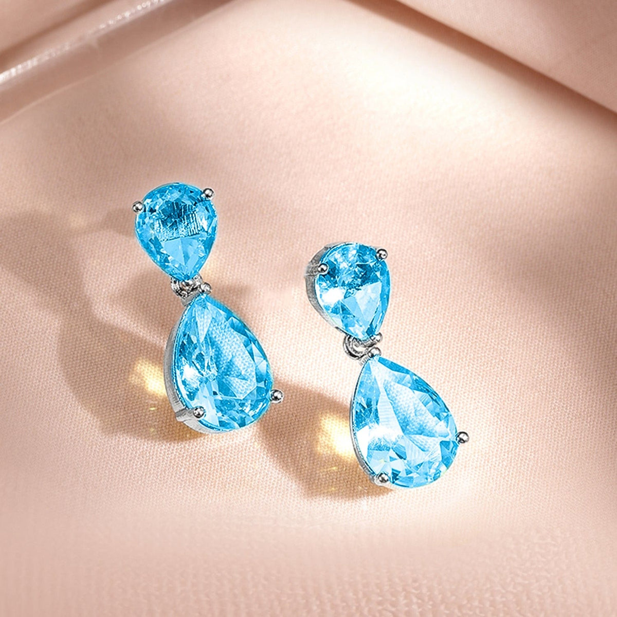 Rubans Rhodium-Plated Blue Topaz Cubic Zirconia Studded Necklace Set Jewellery Set