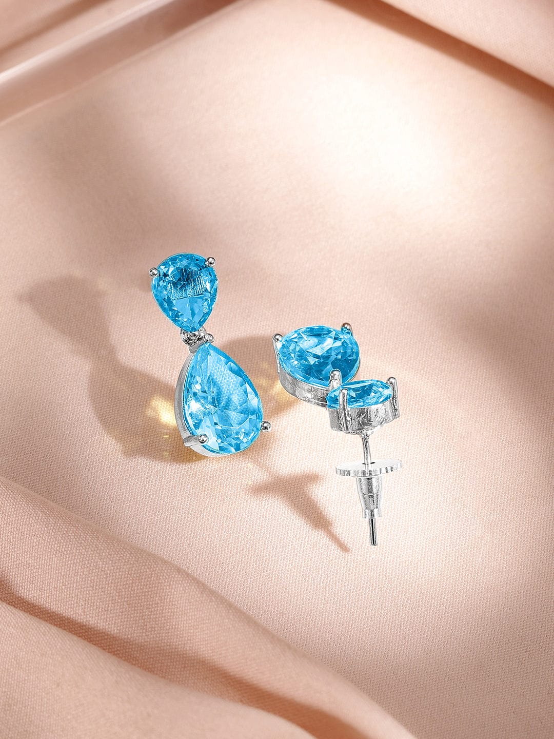 Rubans Rhodium-Plated Blue Topaz Cubic Zirconia Studded Necklace Set Jewellery Set