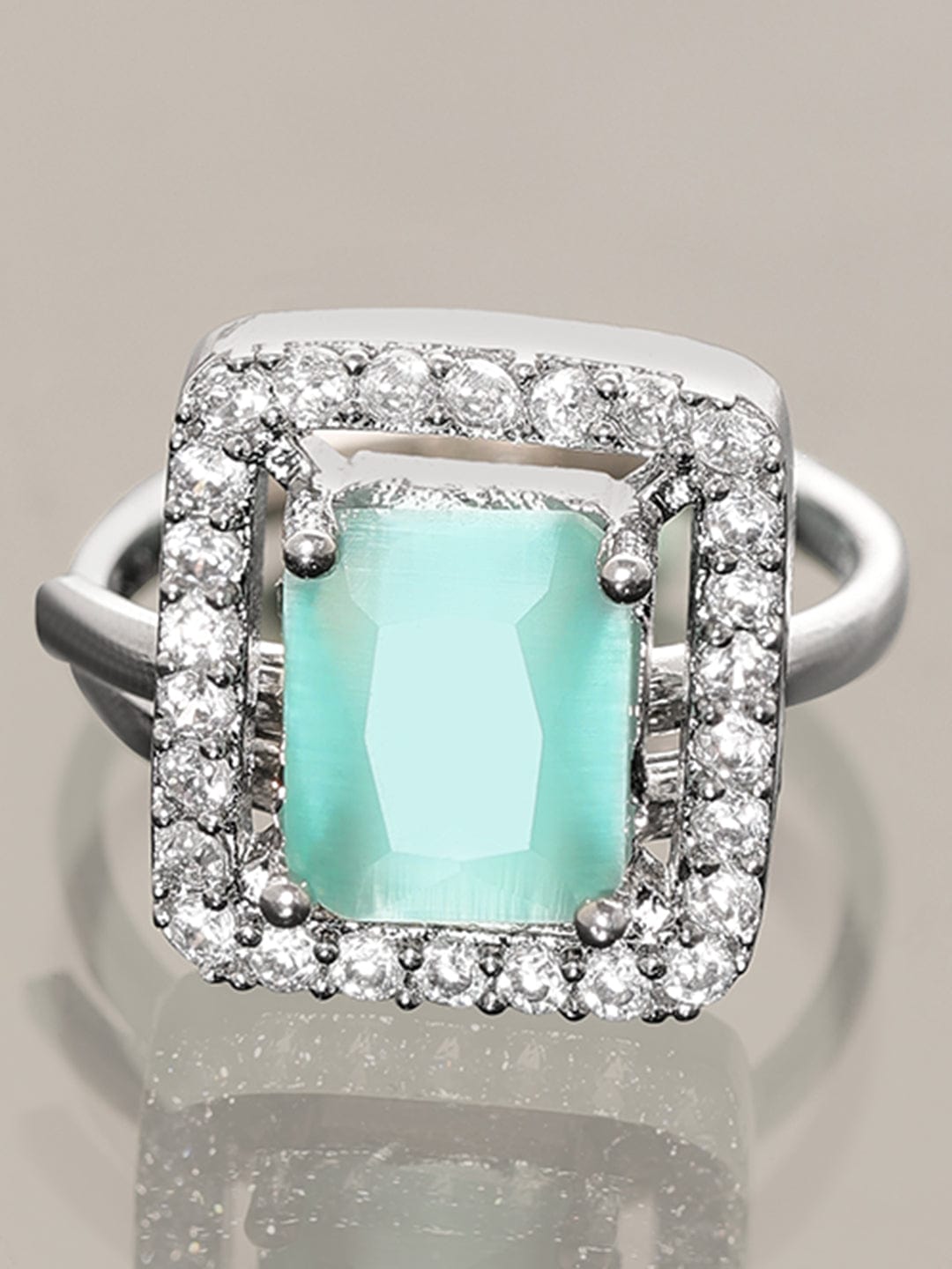 Rubans Rhodium plated Blue Zirconia Classy Ring Rings