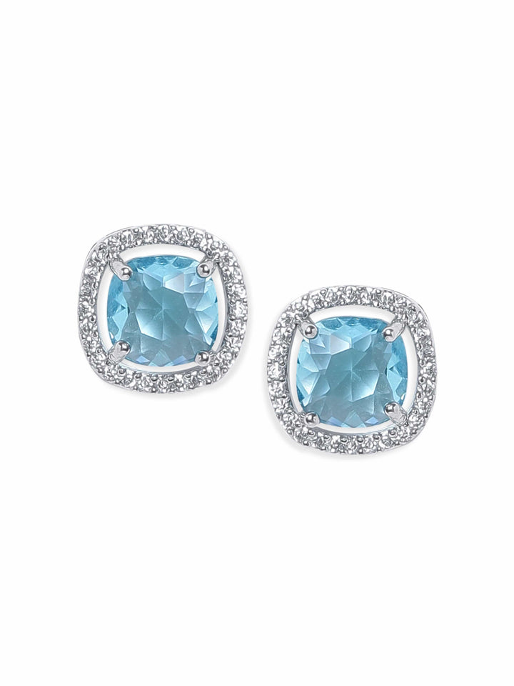 Rubans Rhodium plated BLue Zirconia stud Earring Earrings