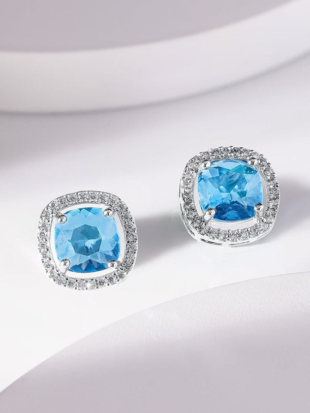 Rubans Rhodium plated BLue Zirconia stud Earring Earrings