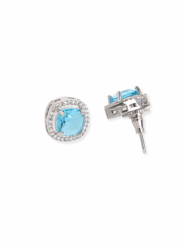 Rubans Rhodium plated BLue Zirconia stud Earring Earrings