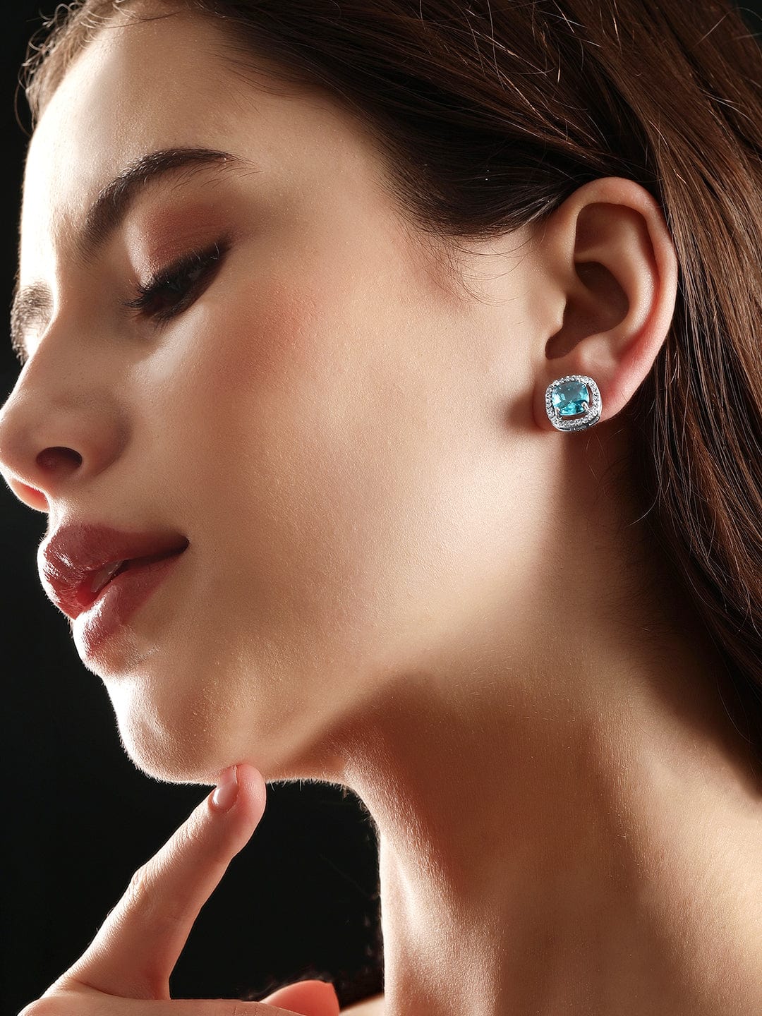 Rubans Rhodium plated BLue Zirconia stud Earring Earrings