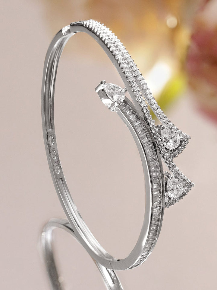 Rubans Rhodium-Plated Bracelet for Women & Girls with Pear and Round Cubic Zirconia Stones Wristwear