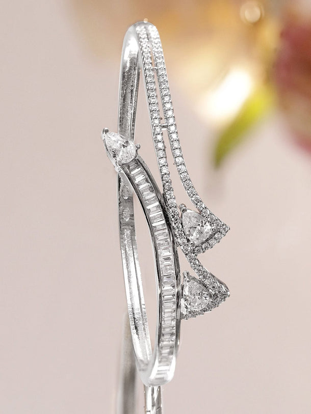 Rubans Rhodium-Plated Bracelet for Women & Girls with Pear and Round Cubic Zirconia Stones Wristwear
