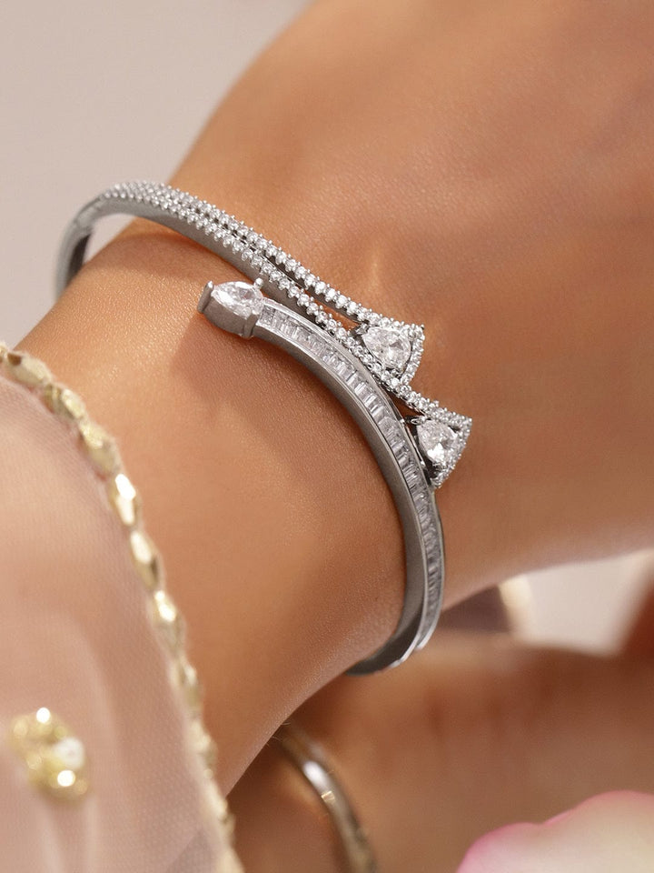 Rubans Rhodium-Plated Bracelet for Women & Girls with Pear and Round Cubic Zirconia Stones Wristwear