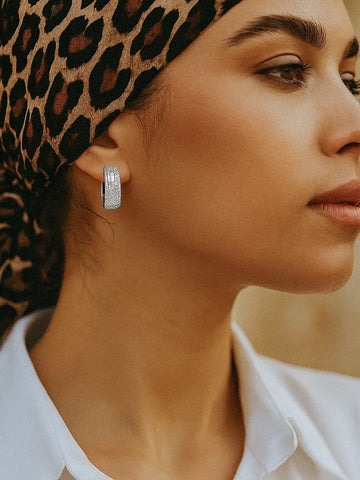 Rubans Rhodium-Plated Brass Pavé Classic Hoop Earrings with Clear Cubic Zirconia Detailing Earrings