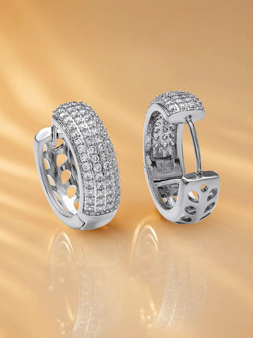 Rubans Rhodium-Plated Brass Pavé Classic Hoop Earrings with Clear Cubic Zirconia Detailing Earrings