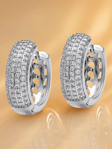 Rubans Rhodium-Plated Brass Pavé Classic Hoop Earrings with Clear Cubic Zirconia Detailing Earrings